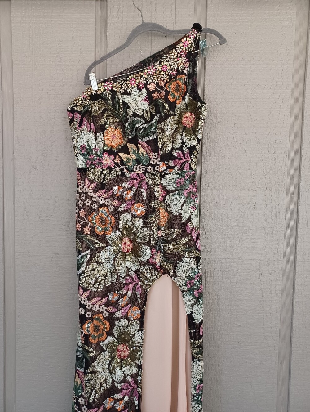 Mac Duggal Floral Sequined Embroidered One Shoulder Gown Size 10 Prom 49574 - Picture 12 of 16